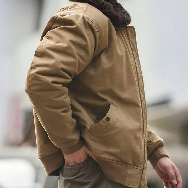Men's Windproof Bomber Jacket with Rabbit Fur Lining