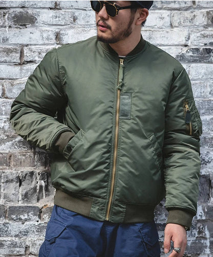 Men's Bomber Flight Jacket with Nylon Shell and Warm Padding