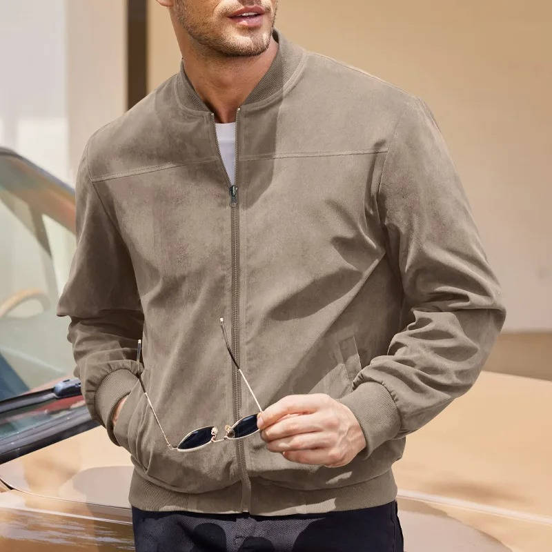 Men's Suede Casual Bomber Jacket