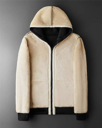 Chaqueta de sudadera con capucha para hombre, cálida y con forro de polar sherpa, con cremallera