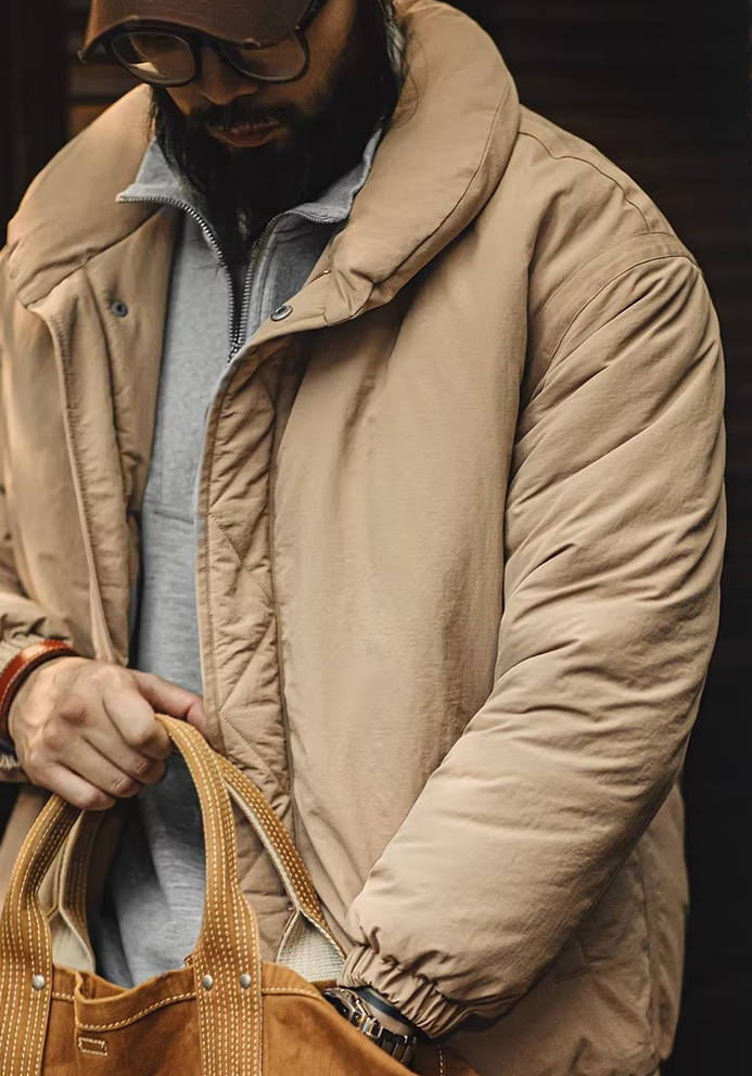Men's Lightweight Beige Puffer Coat