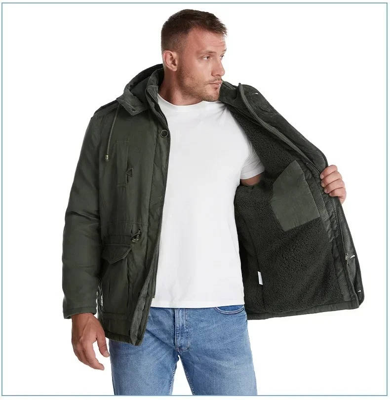 Men's Insulated Winter Parka Jacket with Hood - Windproof Coat