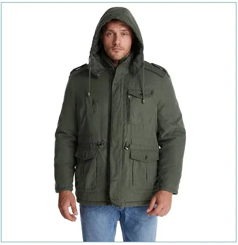 Men's Insulated Winter Parka Jacket with Hood - Windproof Coat