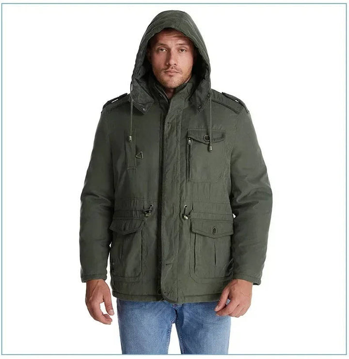 Men's Insulated Winter Parka Jacket with Hood - Windproof Coat