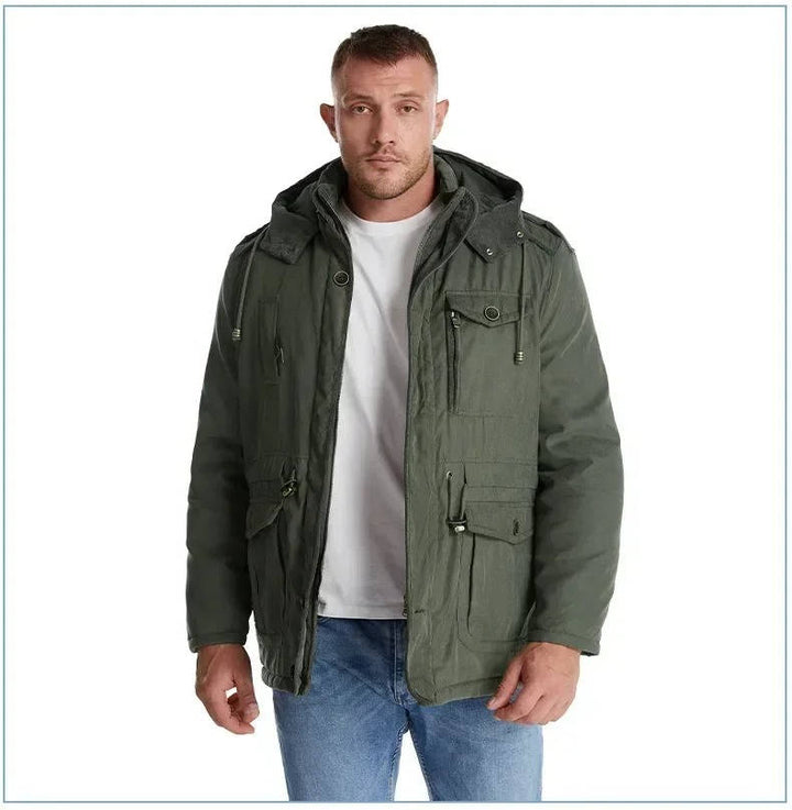 Men's Insulated Winter Parka Jacket with Hood - Windproof Coat