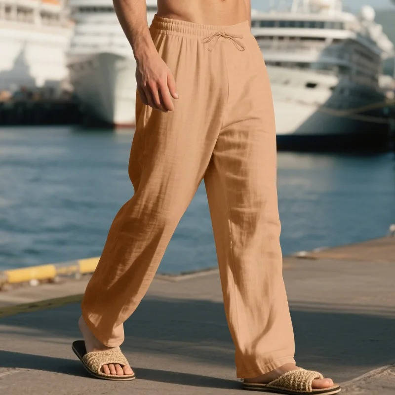 John | Men's Casual Linen Straight Leg Pants, Breathable & Comfortable