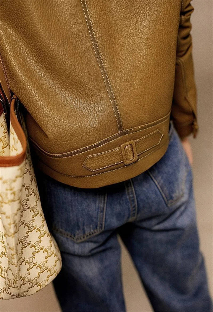 Women's Cropped Leather Biker Jacket