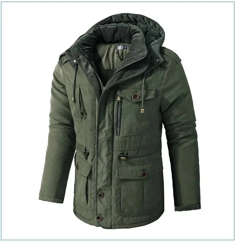 Men's Insulated Winter Parka Jacket with Hood - Windproof Coat