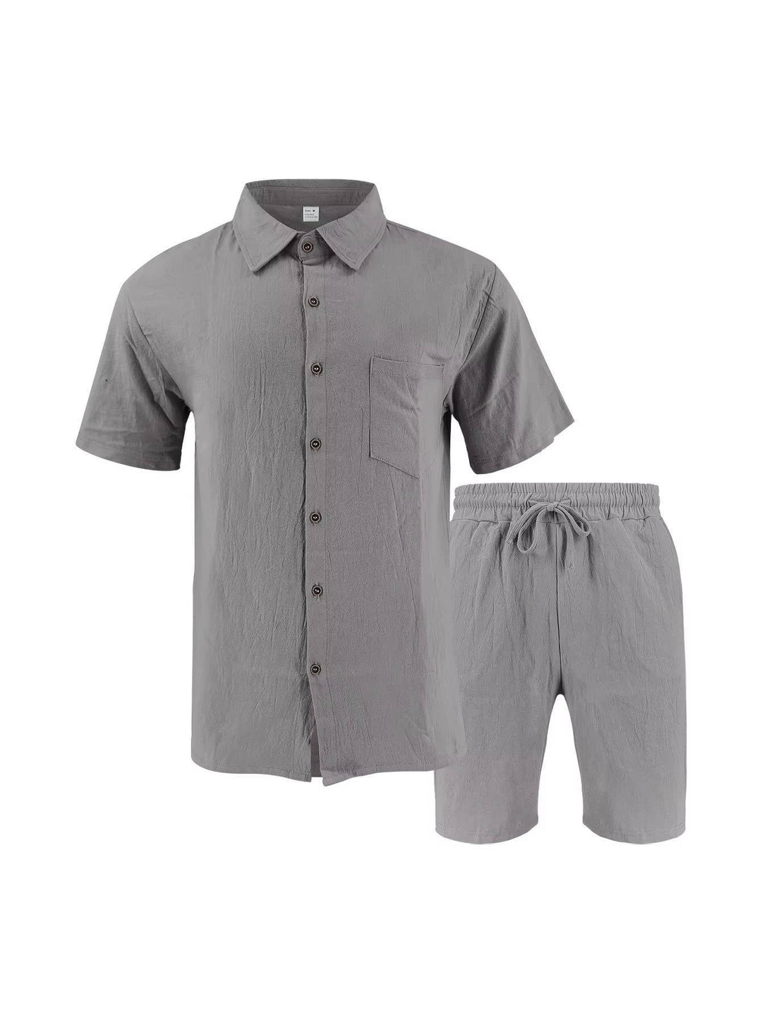 Men's Linen Short Sleeve Button-Up Shirt and Shorts Set for Summer