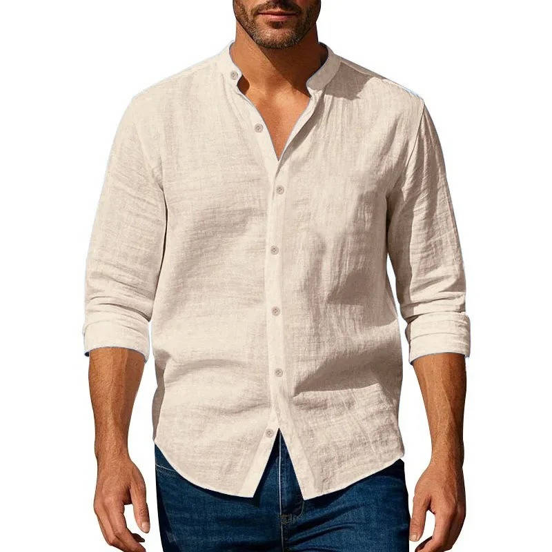 Men's Casual Long Sleeve Button-Up Linen Shirt