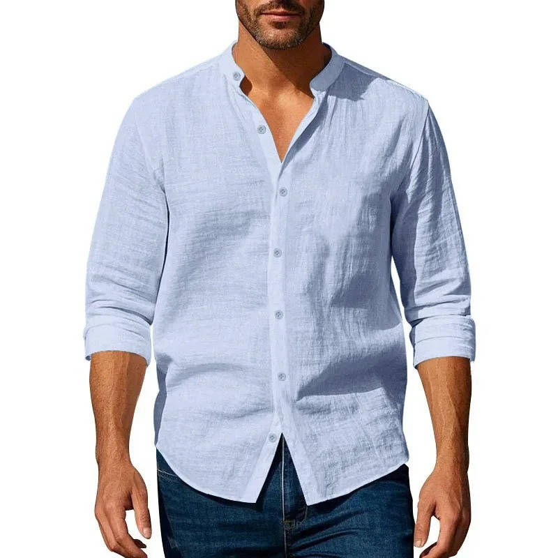 Men's Casual Long Sleeve Button-Up Linen Shirt