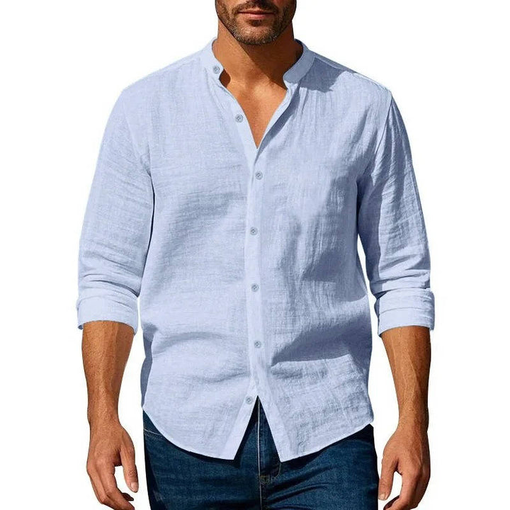 Men's Casual Long Sleeve Button-Up Linen Shirt
