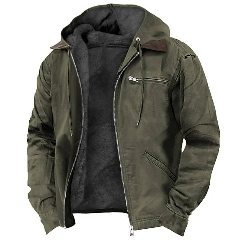 Men's Hooded Fleece Jacket with Zippered Closure