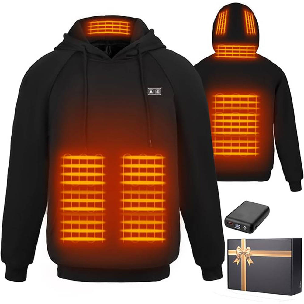 Men's Heated Fleece Hoodie with 7.4V Battery for Winter Warmth