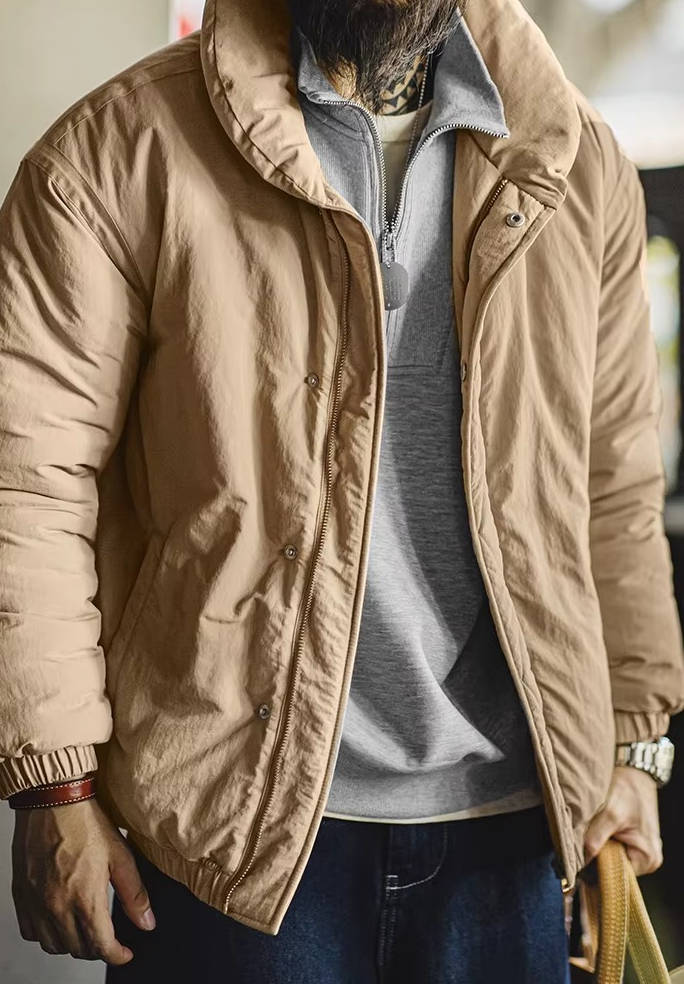 Men's Lightweight Beige Puffer Coat