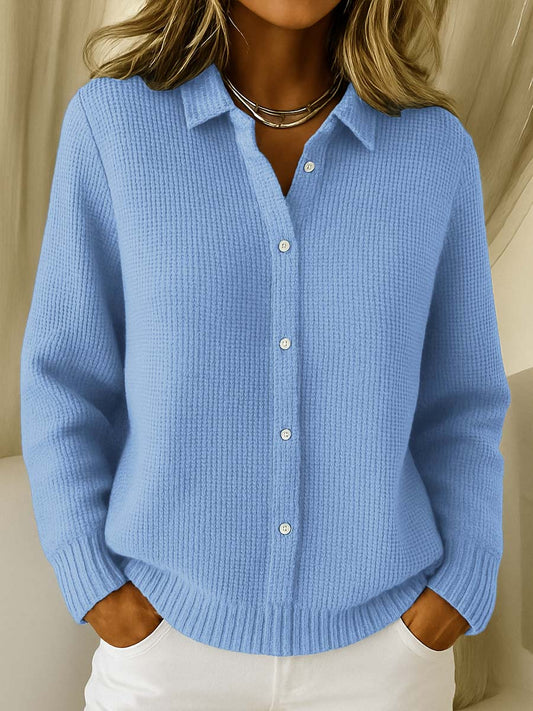 Women's Tailored Sweater with Shirt Collar and Hip-Length Fit