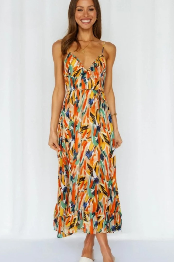 Ellen | Women's V-Neck A-Line Midi Dress for Effortless Style
