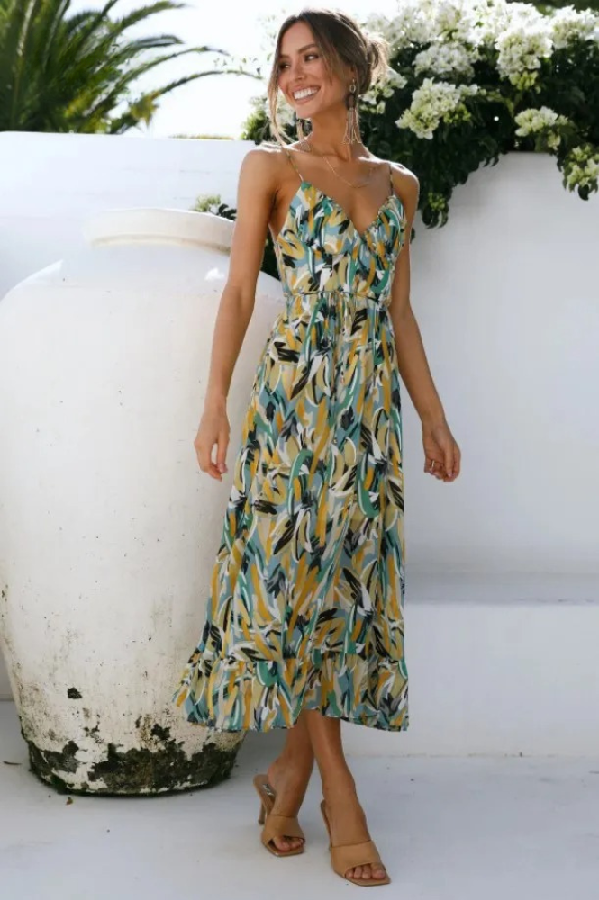 Ellen | Women's V-Neck A-Line Midi Dress for Effortless Style
