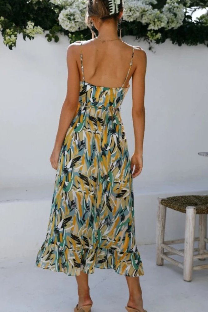 Ellen | Women's V-Neck A-Line Midi Dress for Effortless Style