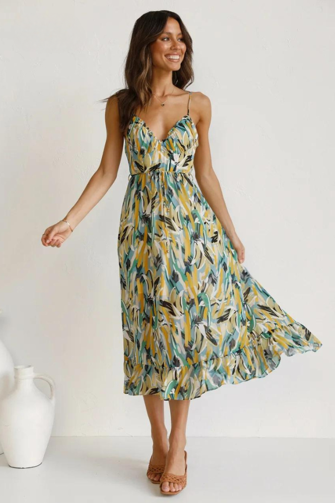Ellen | Women's V-Neck A-Line Midi Dress for Effortless Style