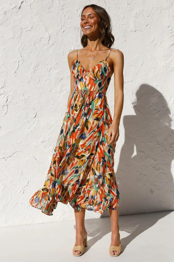 Ellen | Women's V-Neck A-Line Midi Dress for Effortless Style
