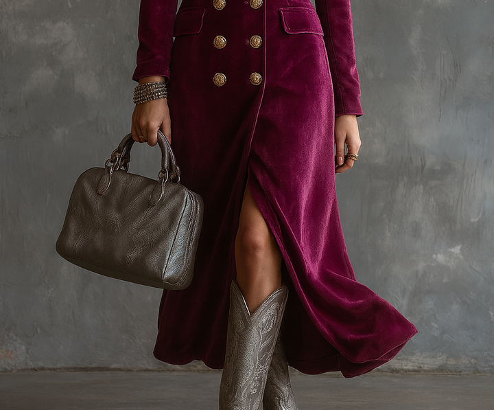 Ellen | Women's V-Neck Midi Dress with Button Front