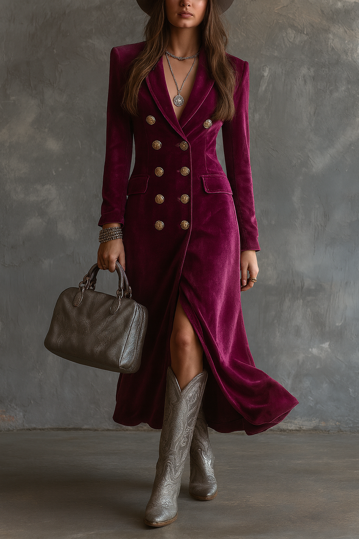 Ellen | Women's V-Neck Midi Dress with Button Front