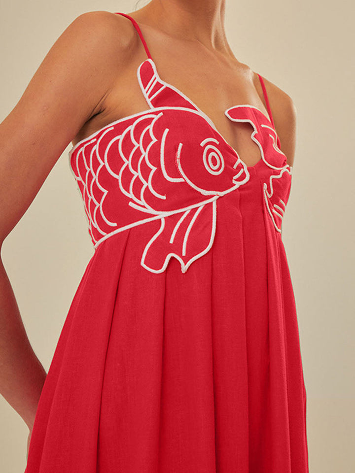 Women's Embroidered Spaghetti Strap Midi Dress