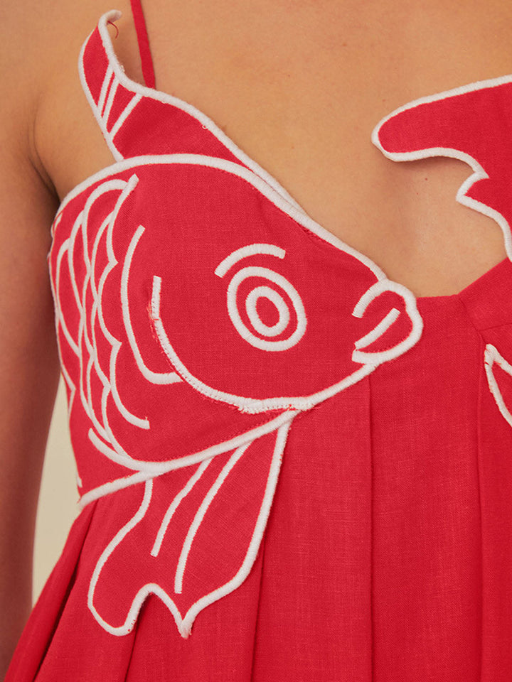 Women's Embroidered Spaghetti Strap Midi Dress