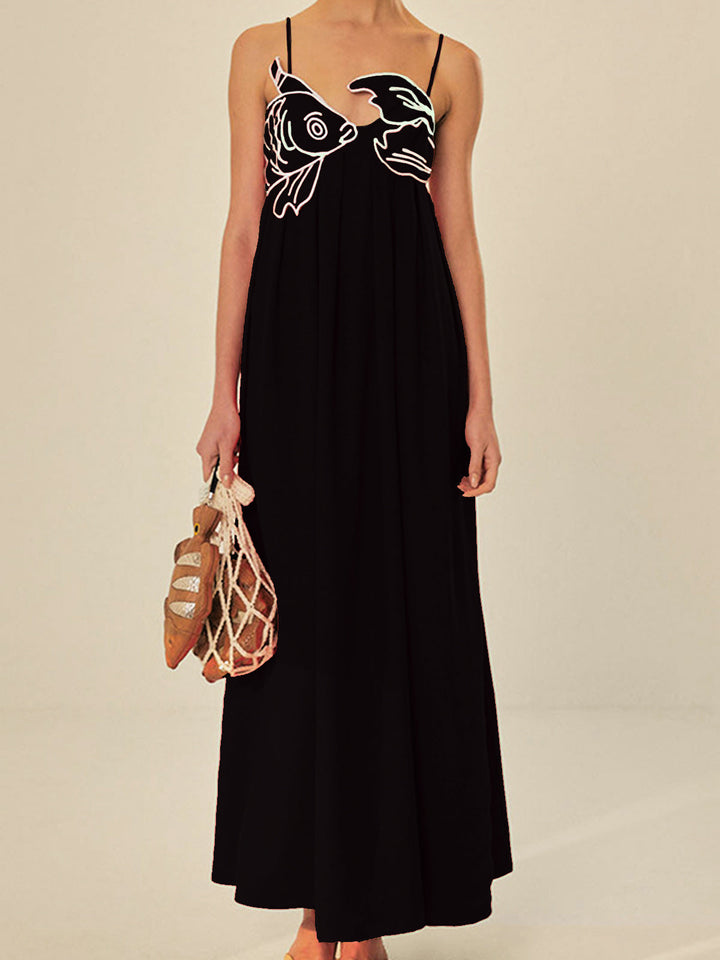 Women's Embroidered Spaghetti Strap Midi Dress