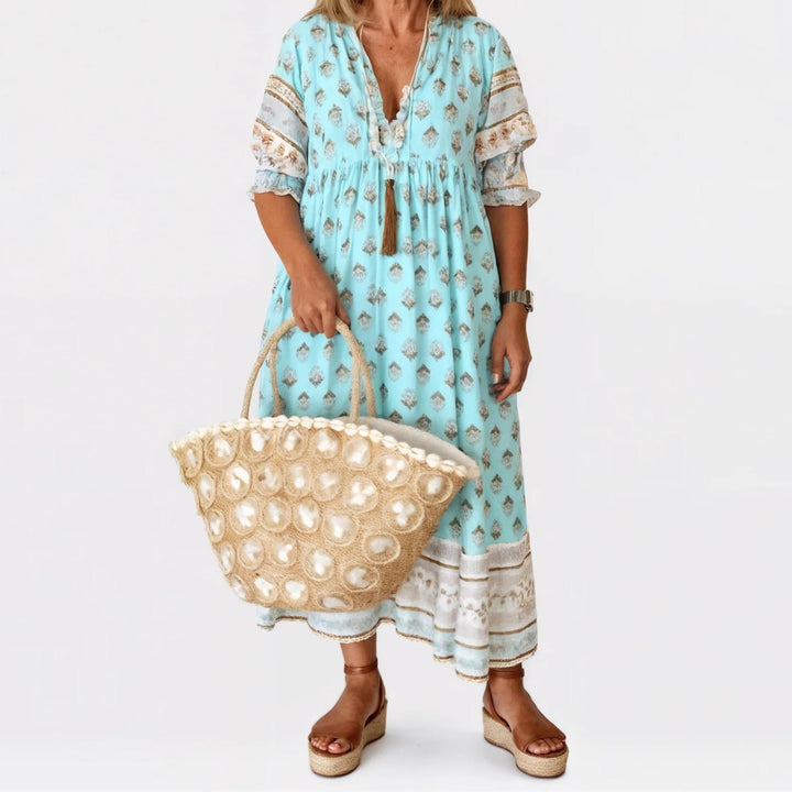 Women's Floral V Neck Midi Summer Dress