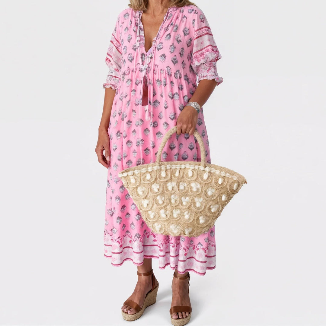 Women's Floral V Neck Midi Summer Dress