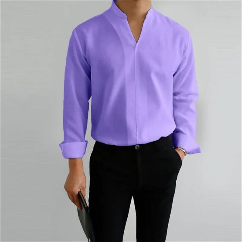 Evan | Men's Casual Long Sleeve Mandarin Collar Shirt