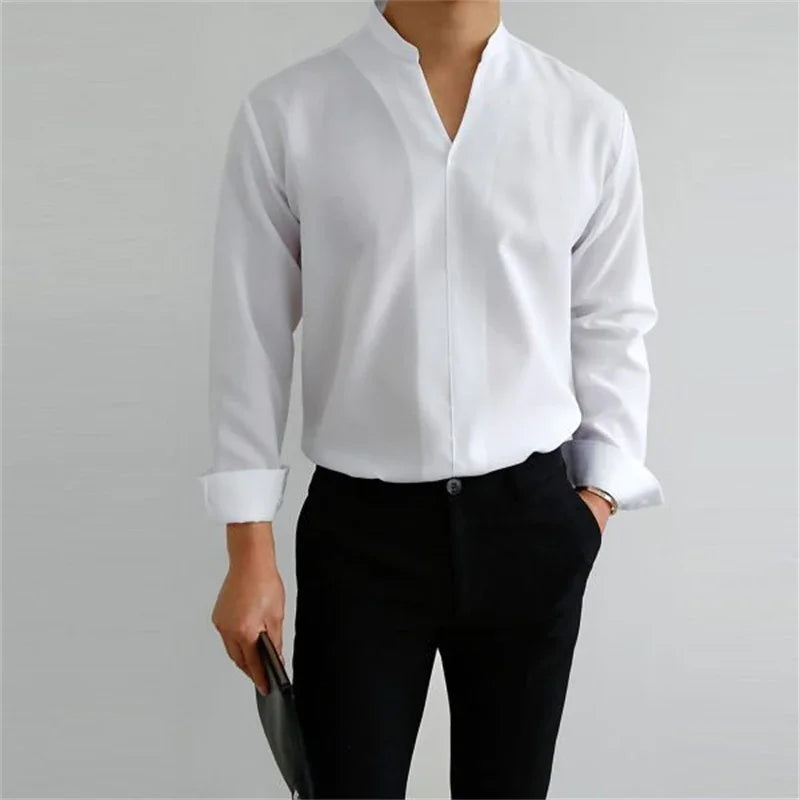 Evan | Men's Casual Long Sleeve Mandarin Collar Shirt