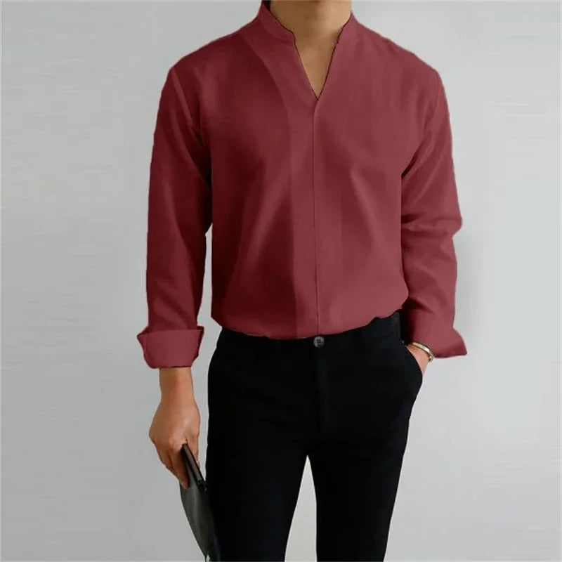 Evan | Men's Casual Long Sleeve Mandarin Collar Shirt