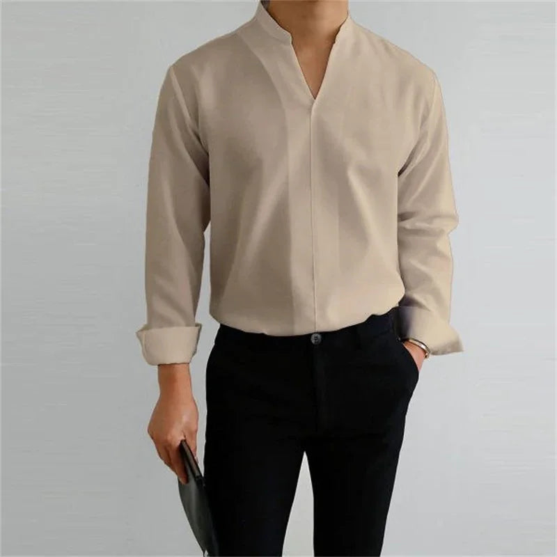 Evan | Men's Casual Long Sleeve Mandarin Collar Shirt
