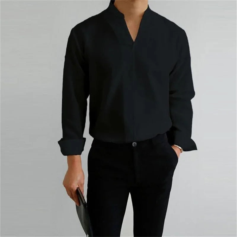 Evan | Men's Casual Long Sleeve Mandarin Collar Shirt