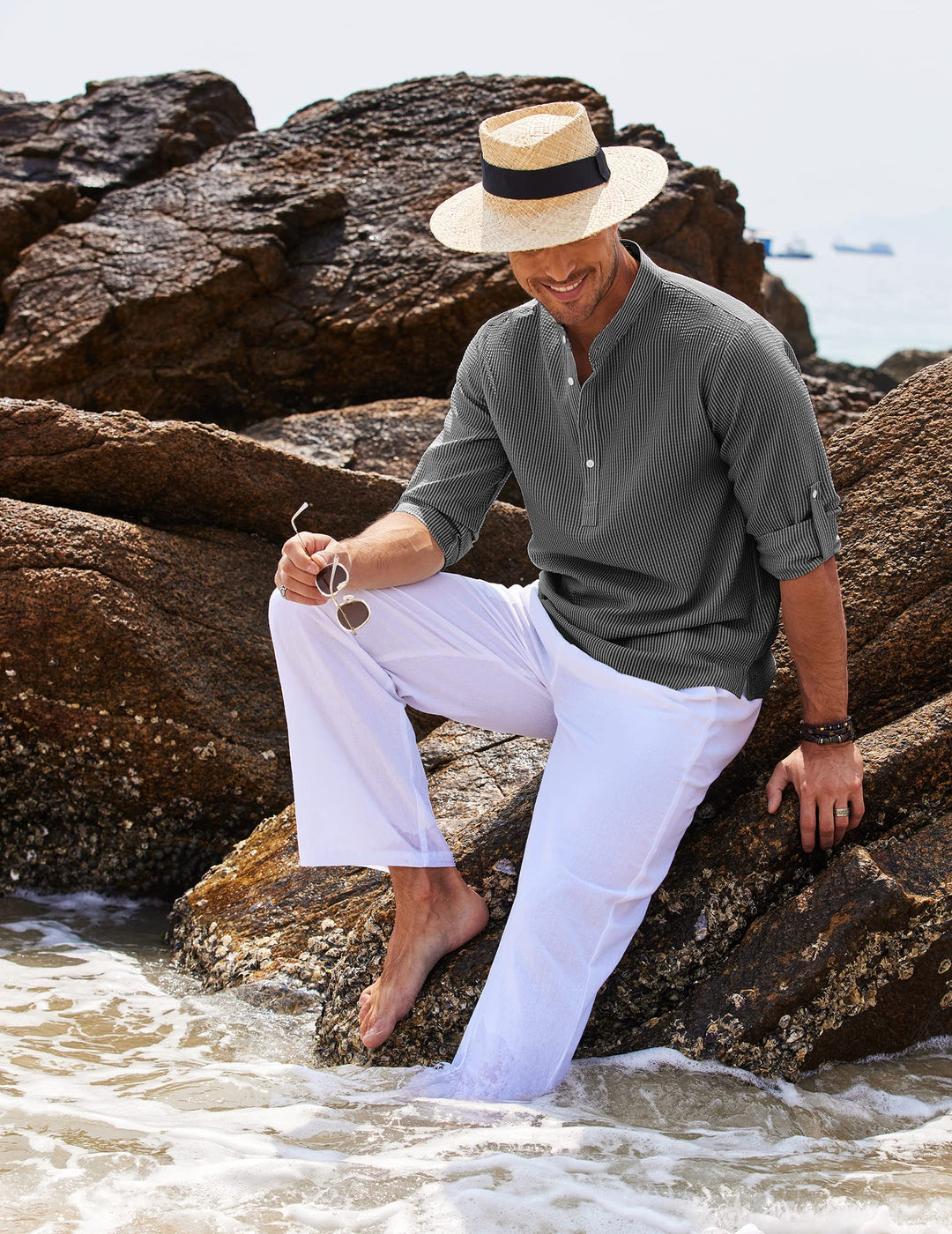 Ezekiel | Men's Casual Roll-Up Sleeve Henley Shirt