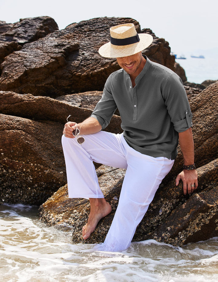 Ezekiel | Men's Casual Roll-Up Sleeve Henley Shirt