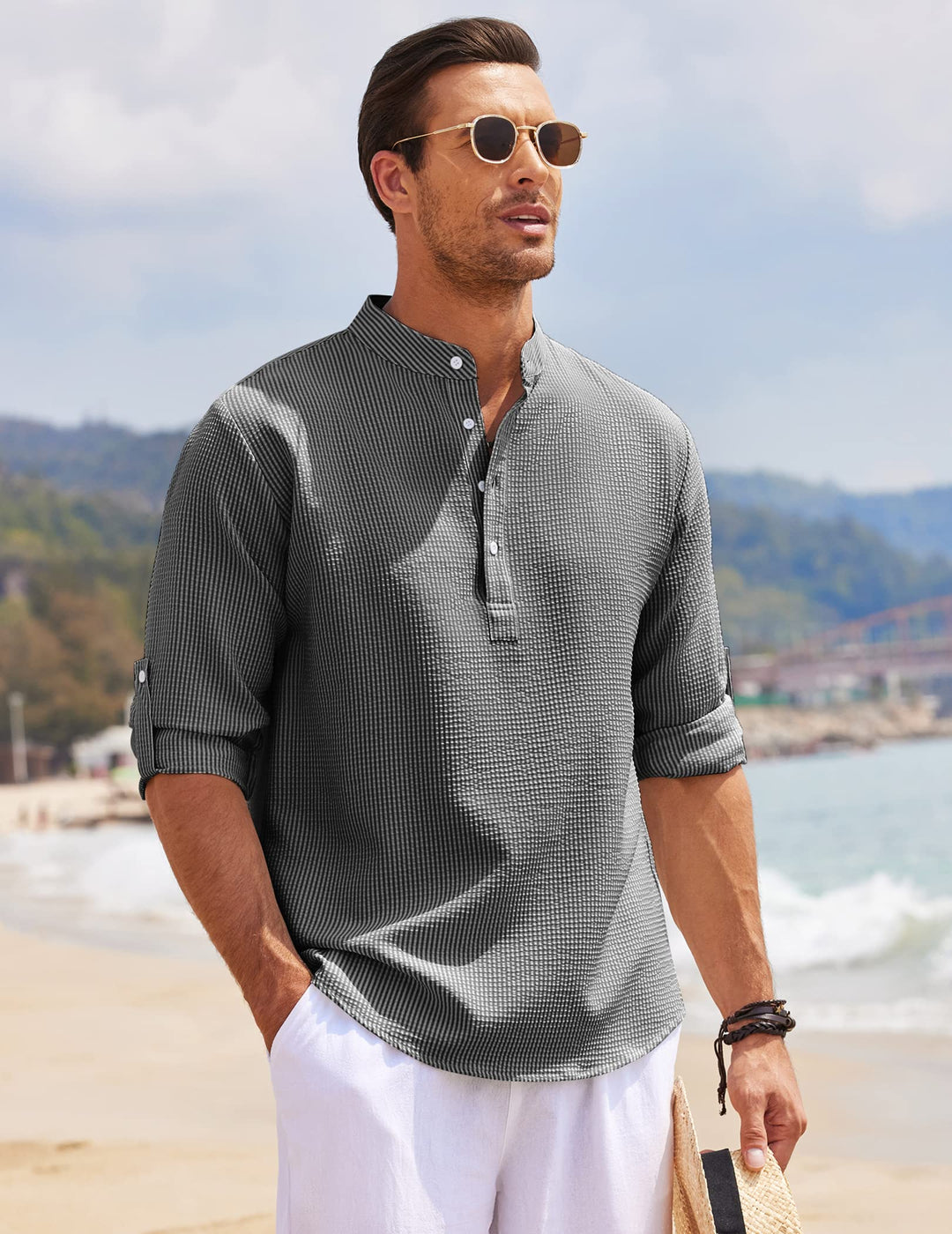 Ezekiel | Men's Casual Roll-Up Sleeve Henley Shirt