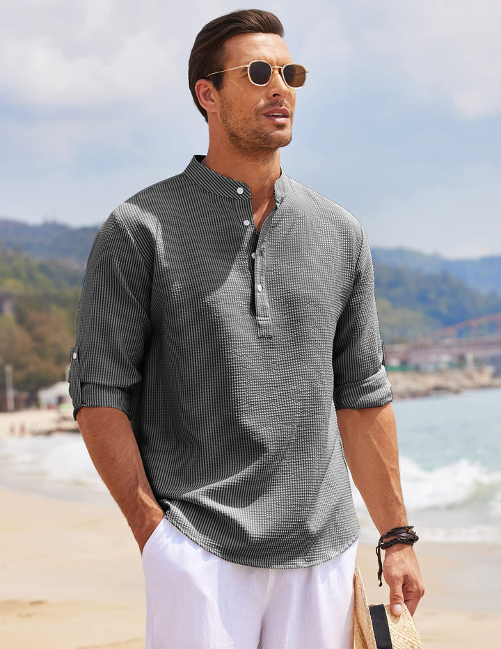 Ezekiel | Men's Casual Roll-Up Sleeve Henley Shirt