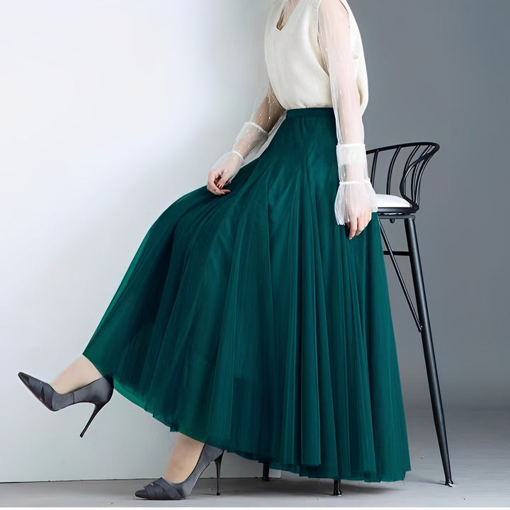 Women's Pleated Midi Skirt in Mesh Fabric