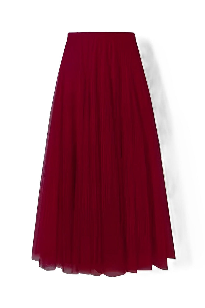 Women's Pleated Midi Skirt in Mesh Fabric