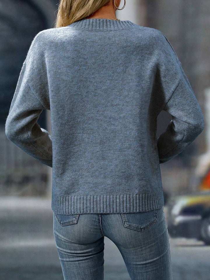 Women's Casual Knit Pullover Sweater with V-Neck Design