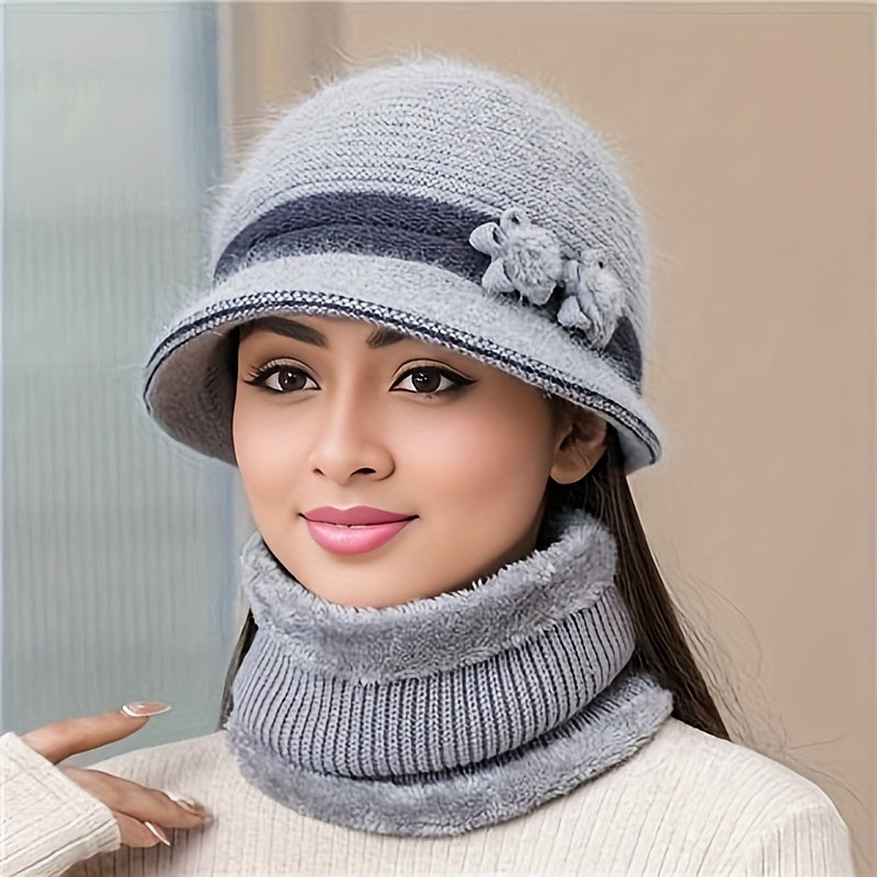 Women's Knitted Winter Set with Hat, Scarf, and Gloves