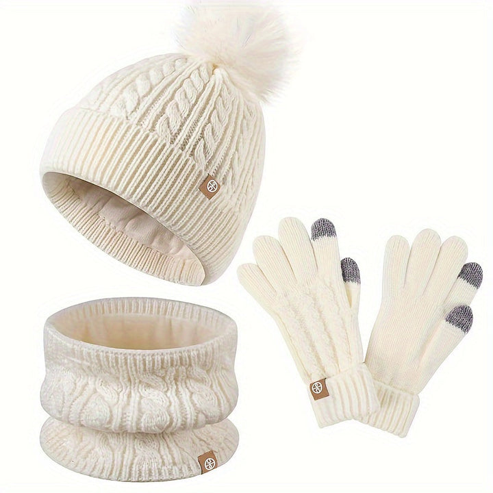 Women's 3-Piece Winter Set with Hat, Scarf, and Gloves