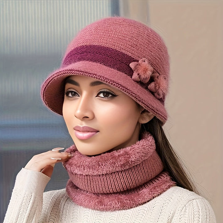 Women's Knitted Winter Set with Hat, Scarf, and Gloves