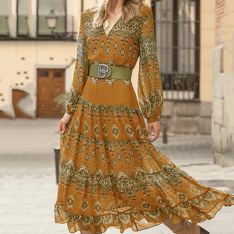 Fiona | Women's V-Neck Long Sleeve Maxi Gown