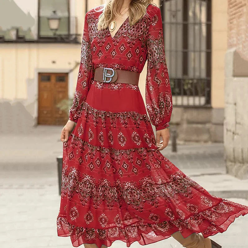 Fiona | Women's V-Neck Long Sleeve Maxi Gown