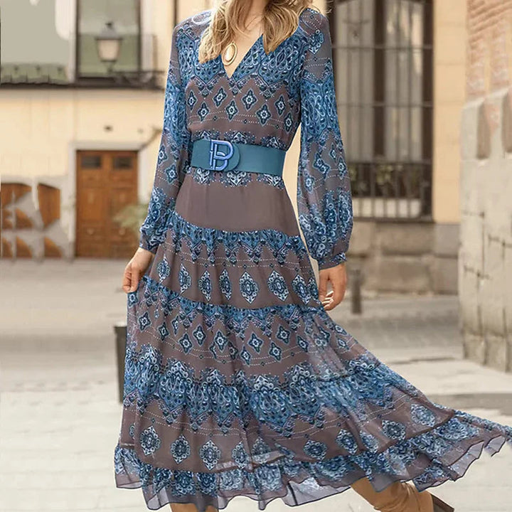 Fiona | Women's V-Neck Long Sleeve Maxi Gown